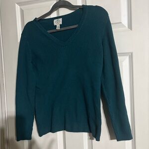 St. John’s Bay V-neck Cable Knit Cotton Sweater Green Sz X-Large